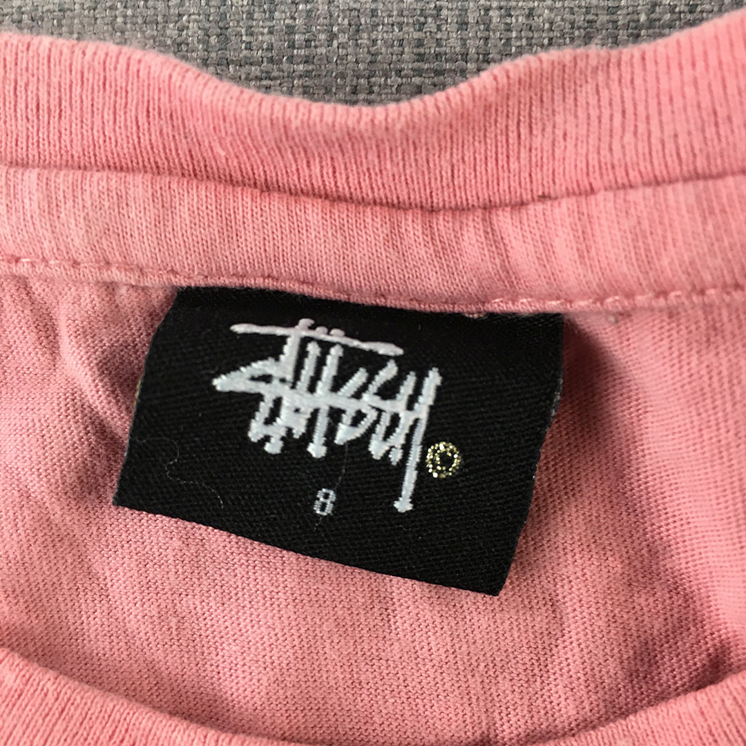 Stussy Womens Tank Top Size 8 Pink Sleeveless Embroidered Logo Shirt