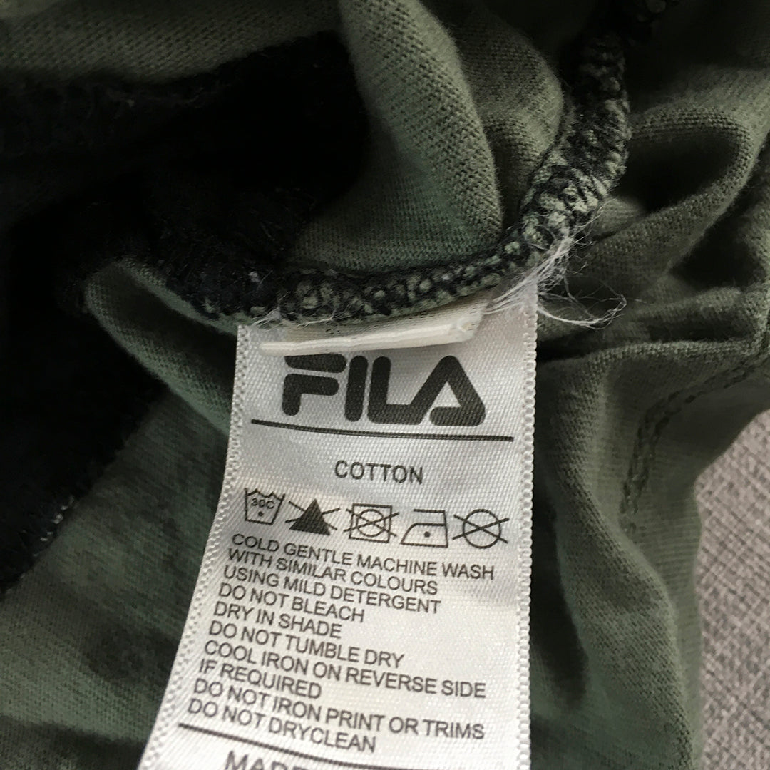 FILA Womens Sweater Size 14 Black Green Logo Crew Neck Cropped Jumper