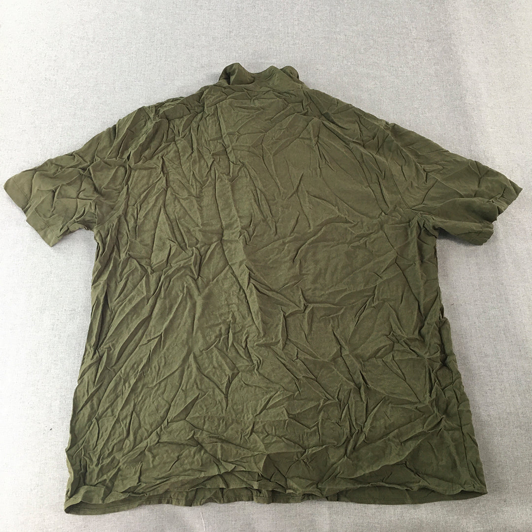 EN ES Mens Shirt Size L Khaki Green Button-Up Short Sleeve Collared