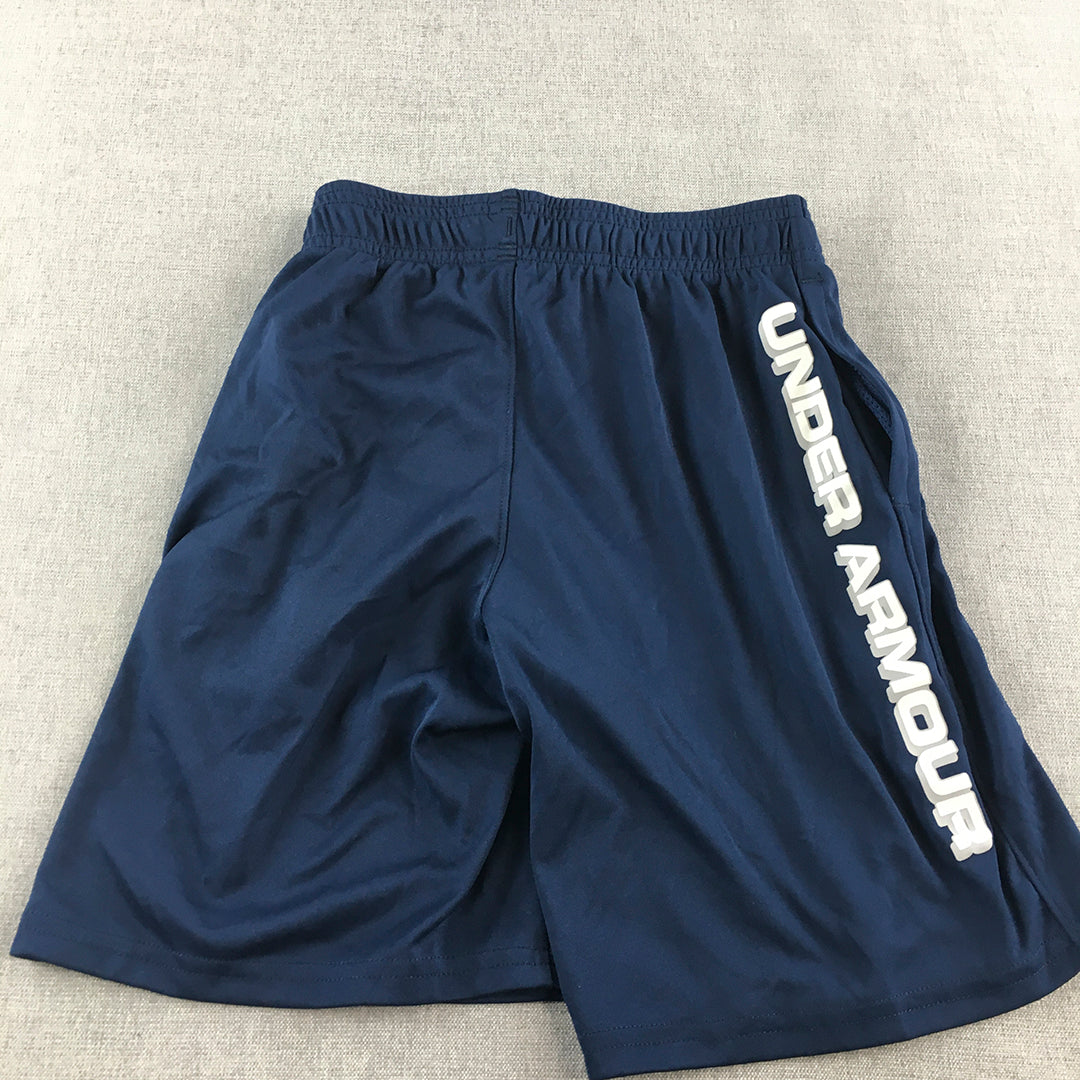 Under Armour Kids Boys Shorts Youth Size S Blue Logo Elastic Waist Athletic