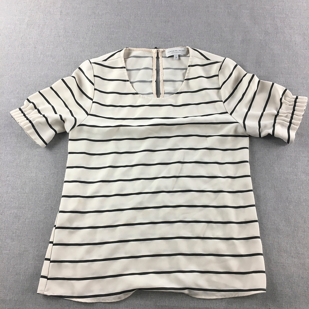 Veronika Maine Womens Top Size 6 White Striped Short Sleeve Shirt Blouse