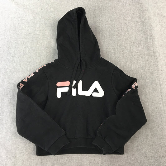 FILA Kids Girls Hoodie Sweater Size 10 Black Big Logo Pullover Jumper