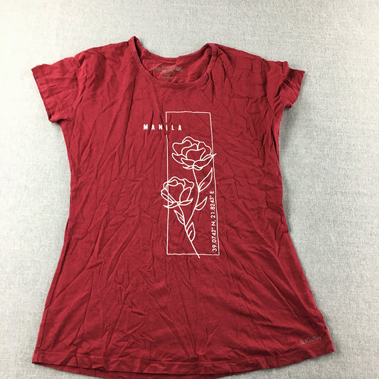 Kidley Womens T-Shirt Size M Red Manila Rose Short Sleeve Top