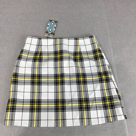 NEW Boohoo Petite Womens Mini Skirt Size 8 White Yellow Checkered