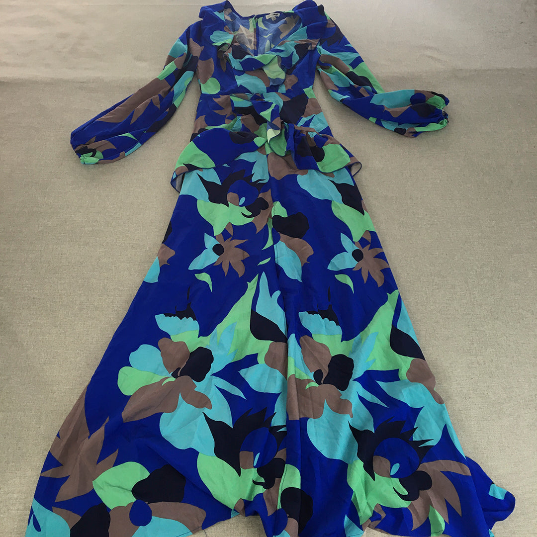 Fashion Nova Womens Maxi Dress Size XS Blue Floral Full Length Long Sleeve