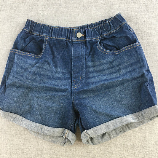 Uniqlo Kids Girls Denim Shorts Size 10 - 11 Blue Elastic Waist Pockets