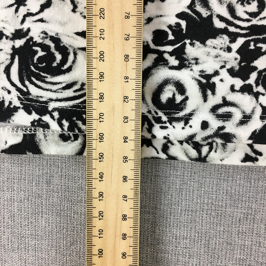 Minimal Womens Mini Dress Size 8 White Black Floral Rose Fit & Flare