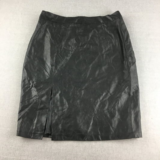 Forcast Womens Faux Leather Skirt Size 16 Black Midi Straight