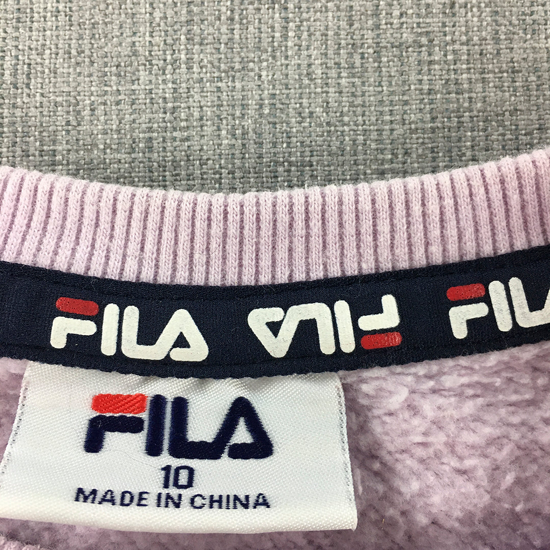 FILA Kids Girls Sweater Size 10 Pink Logo Crew Neck Pullover Jumper