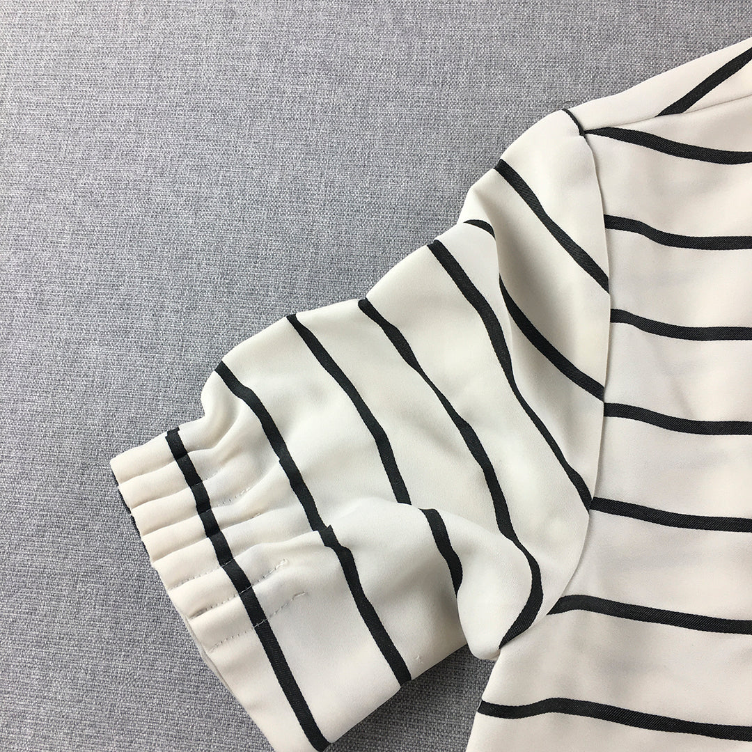 Veronika Maine Womens Top Size 6 White Striped Short Sleeve Shirt Blouse