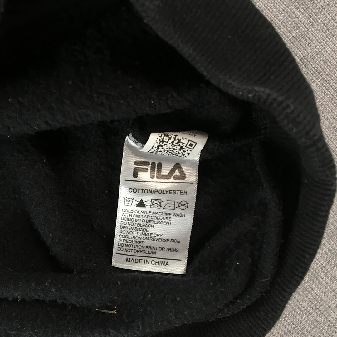 FILA Kids Girls Hoodie Sweater Size 10 Black Big Logo Pullover Jumper