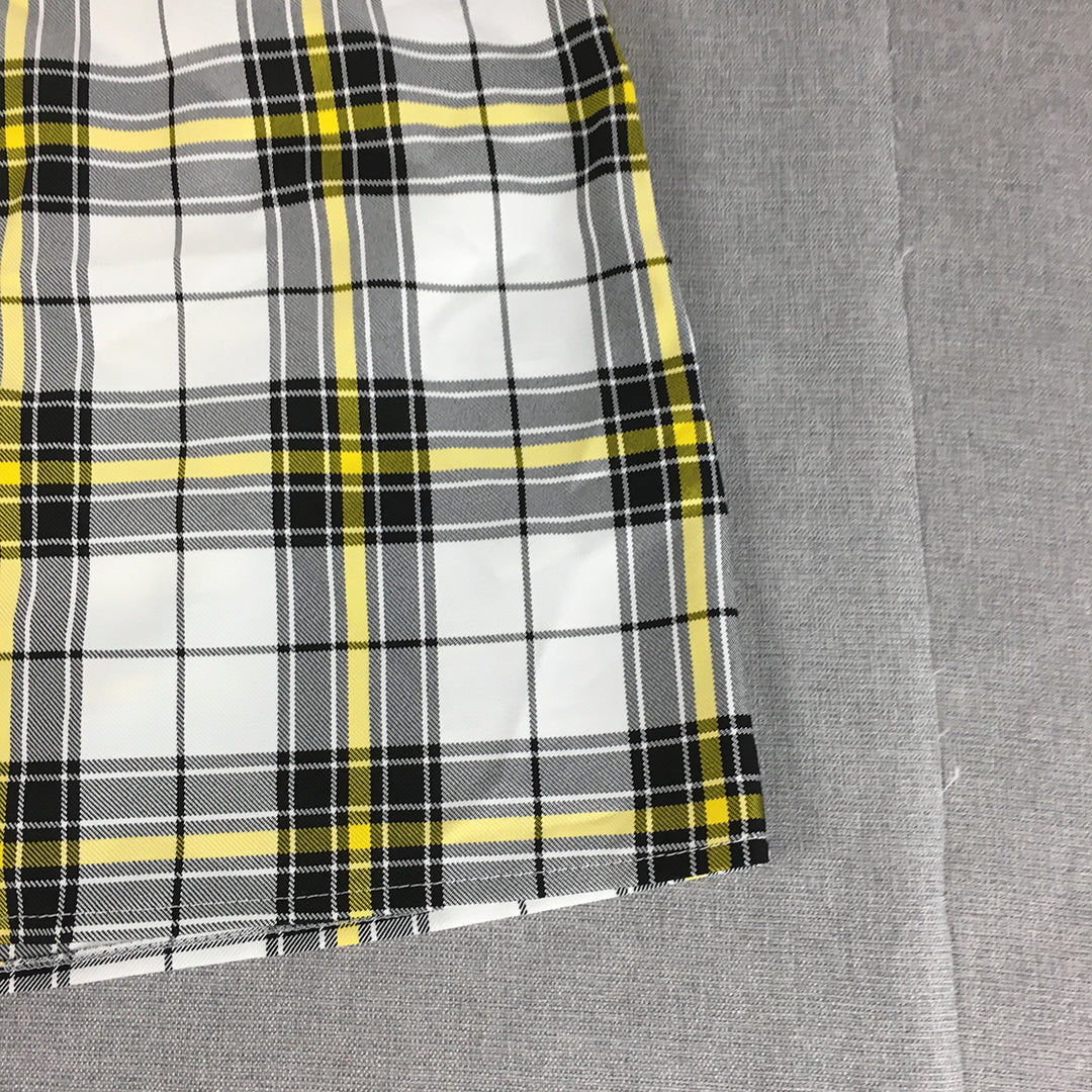 NEW Boohoo Petite Womens Mini Skirt Size 8 White Yellow Checkered