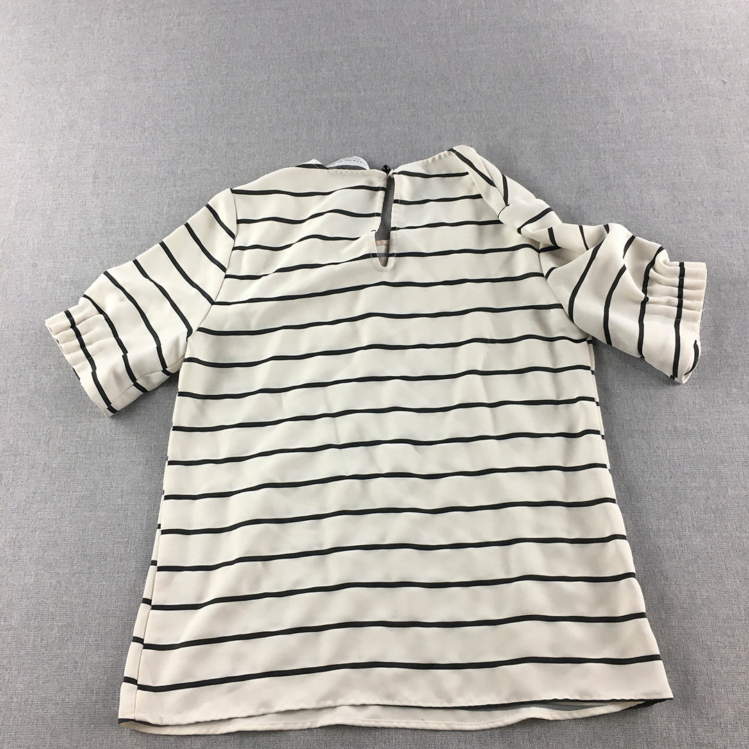 Veronika Maine Womens Top Size 6 White Striped Short Sleeve Shirt Blouse