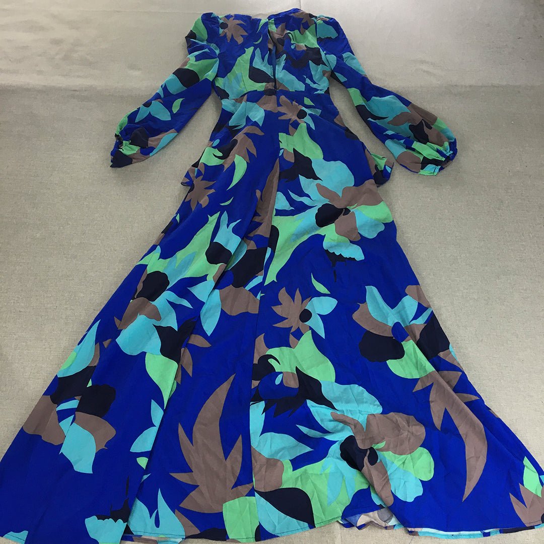 Fashion Nova Womens Maxi Dress Size XS Blue Floral Full Length Long Sleeve