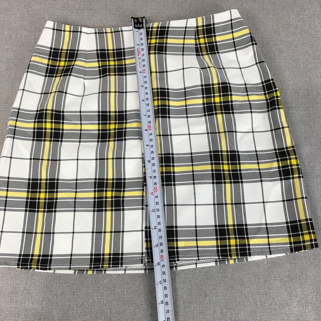 NEW Boohoo Petite Womens Mini Skirt Size 8 White Yellow Checkered