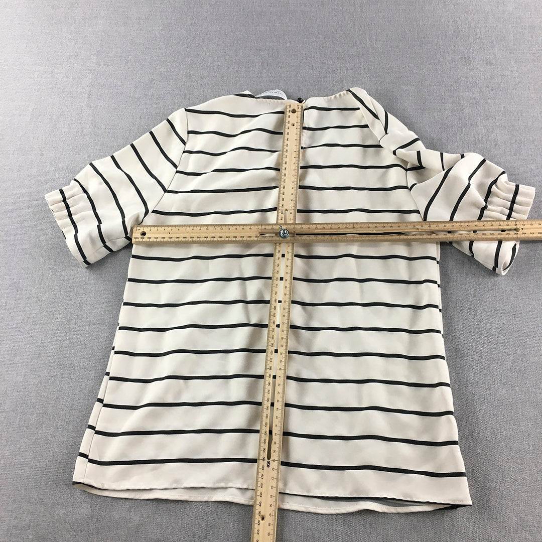 Veronika Maine Womens Top Size 6 White Striped Short Sleeve Shirt Blouse