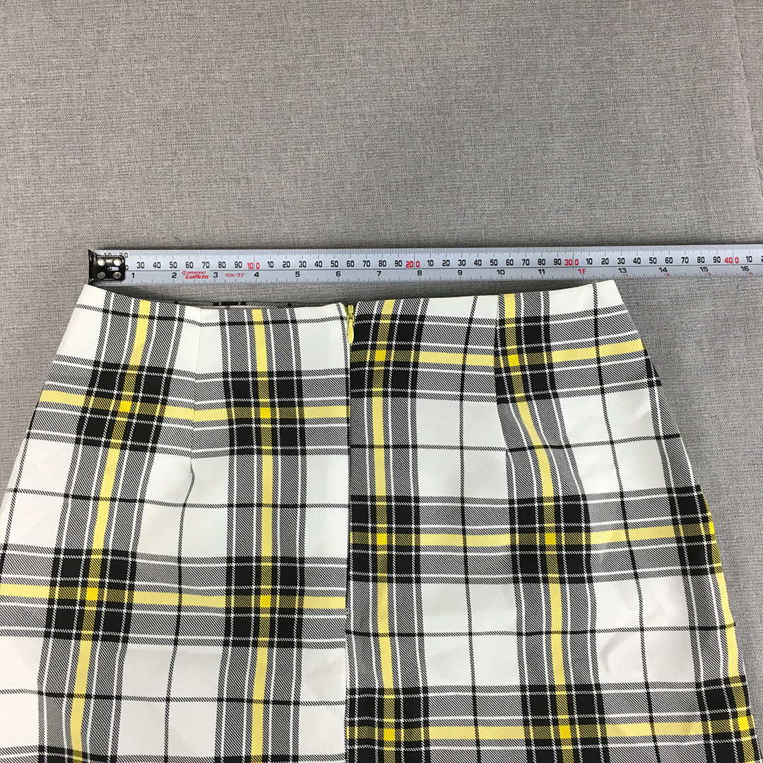 NEW Boohoo Petite Womens Mini Skirt Size 8 White Yellow Checkered