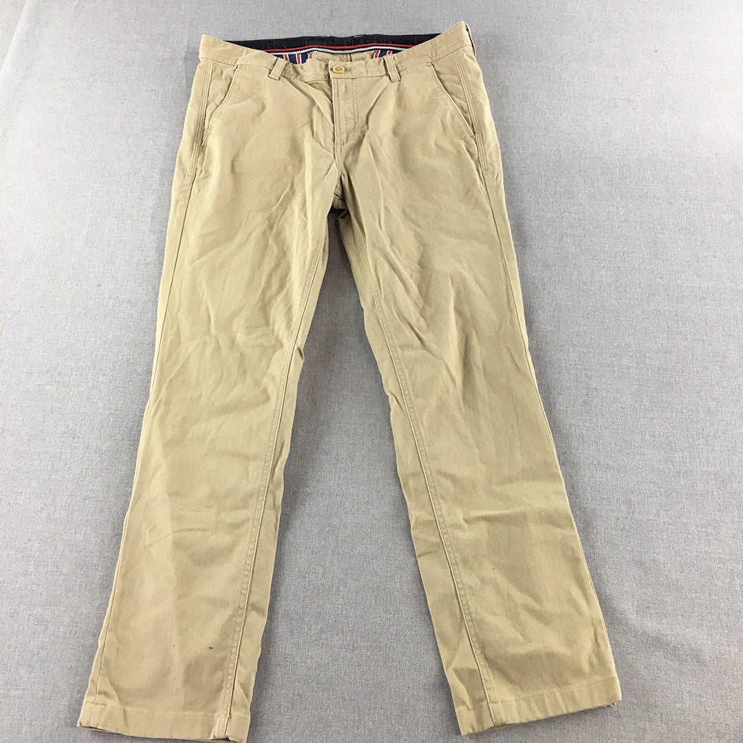 John Players Mens Chino Pants Size 34 Brown Pockets Straight Leg Trousers