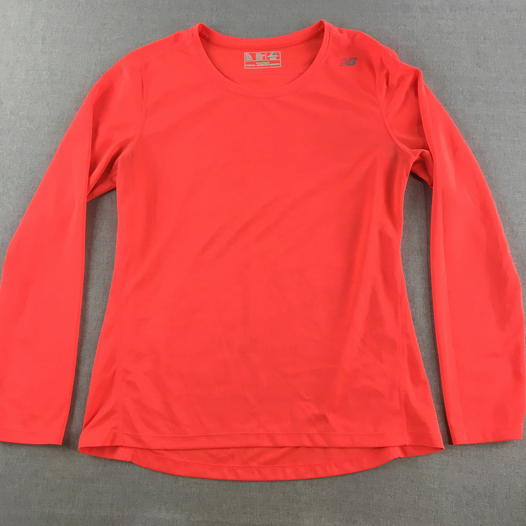 New Balance Womens Top Size L Red Long Sleeve Logo Pullover Shirt