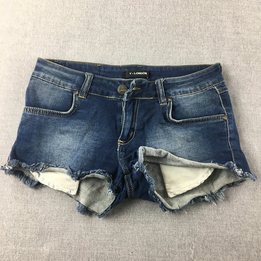 Y-London Womens Denim Shorts Size 10 Blue Distressed Hem