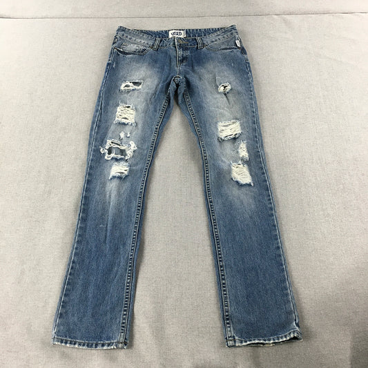 Used Womens Skinny Jeans Size 10 Blue Light Wash Distressed Denim Pockets