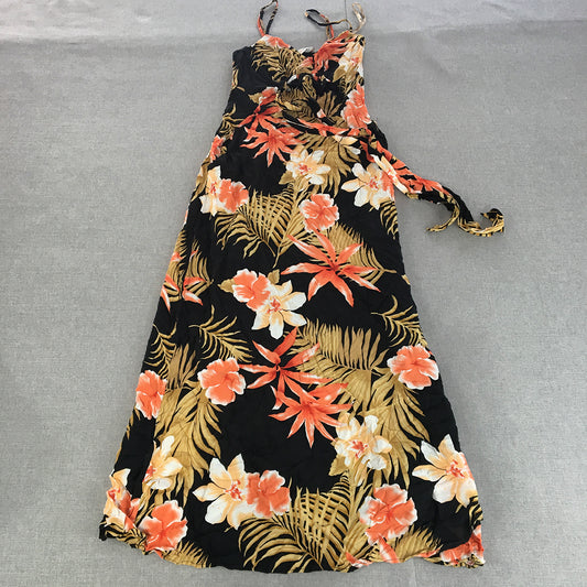 Sunny Girl Womens A-Line Sundress Size 8 Black Pink Floral Midi Sleeveless