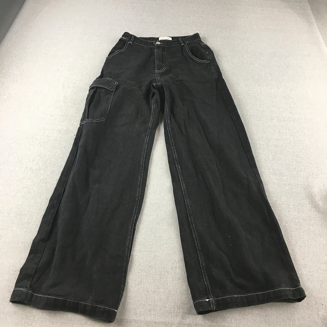 Luck & Trouble Womens Jeans Size 6 Black Wide Leg Pockets Denim