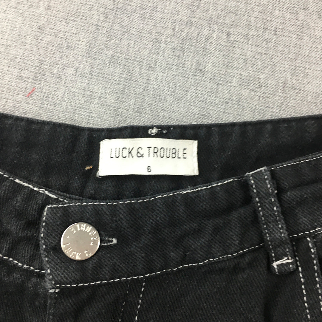 Luck & Trouble Womens Jeans Size 6 Black Wide Leg Pockets Denim