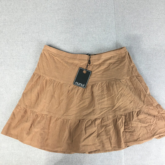 NEW Nunui Womens Mini Skirt Size 14 Brown Elastic Waist