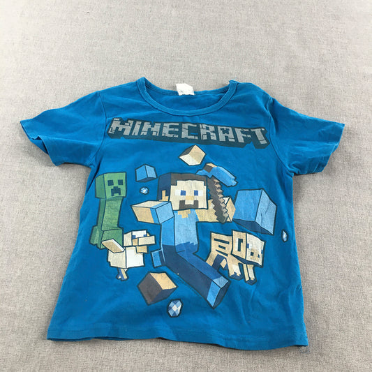 Minecraft Kids Boys T-Shirt Size S Blue Steve Creeper Short Sleeve Top