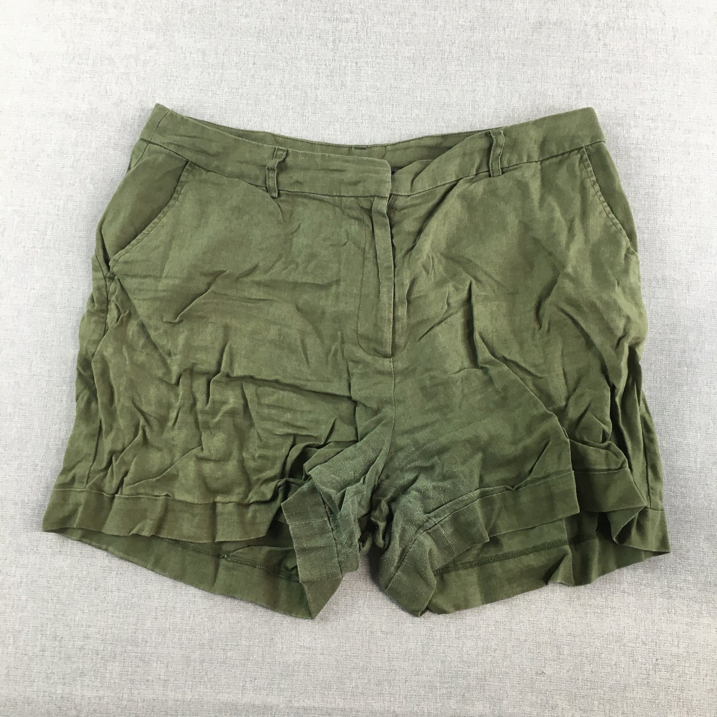 French Connection Womens Linen Shorts Size 12 Green Pockets