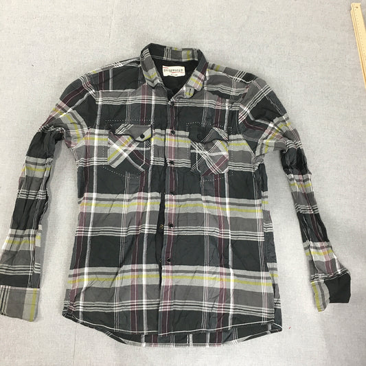 No Retreat Mens Shirt Size M Grey Checkered Pearl-Snap Western Cowboy