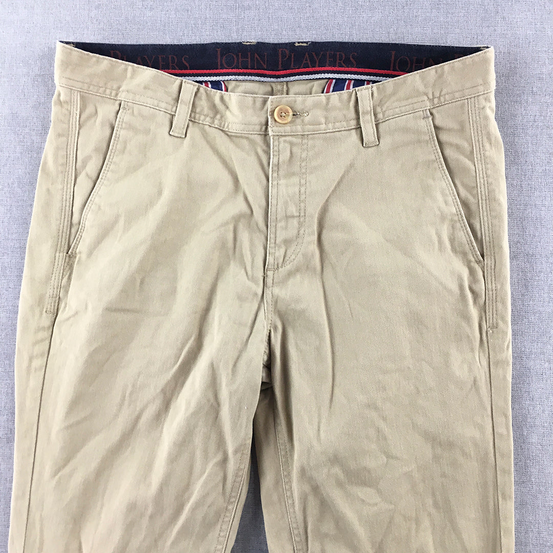 John Players Mens Chino Pants Size 34 Brown Pockets Straight Leg Trousers