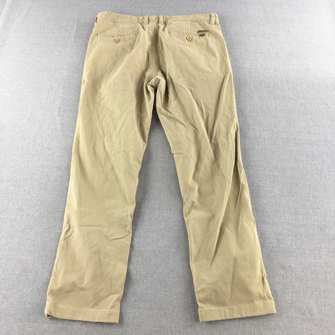 John Players Mens Chino Pants Size 34 Brown Pockets Straight Leg Trousers