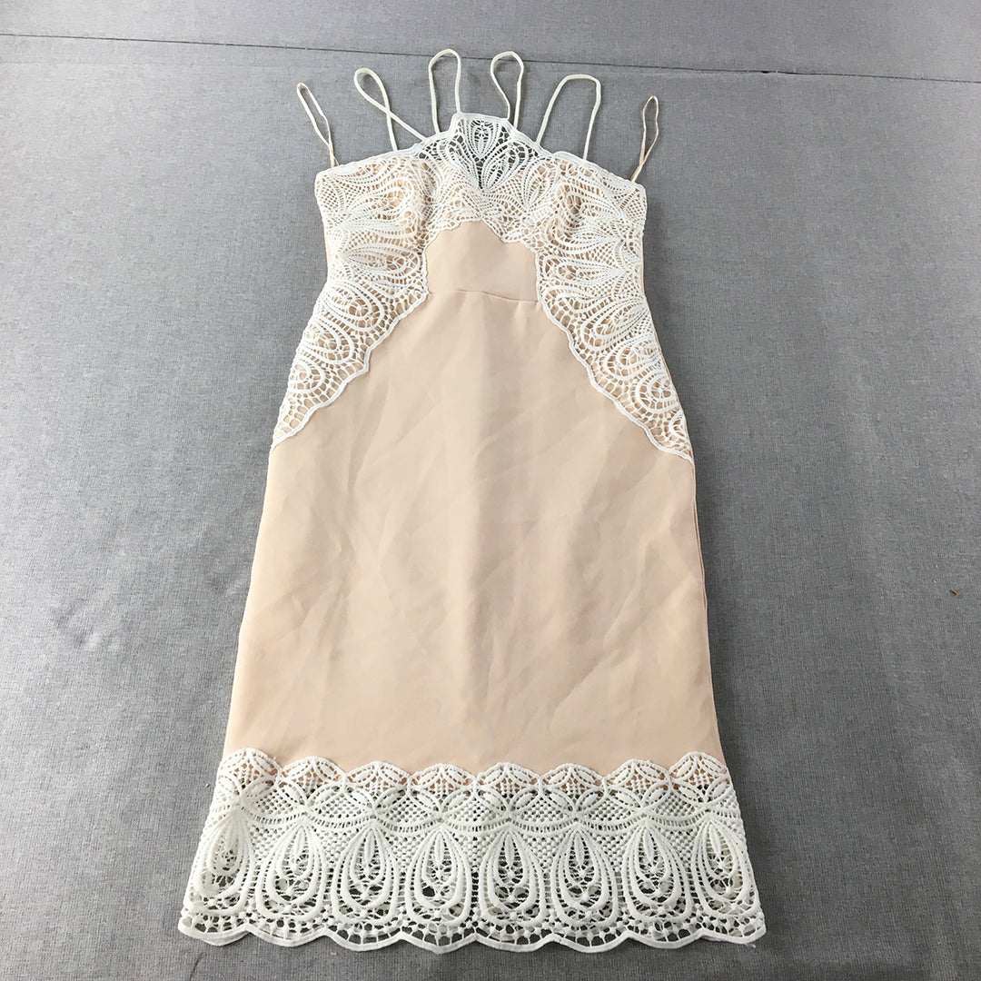 Lipsy London Womens Evening Dress Size 10 Cream Beige Lace Accent Sleeveless