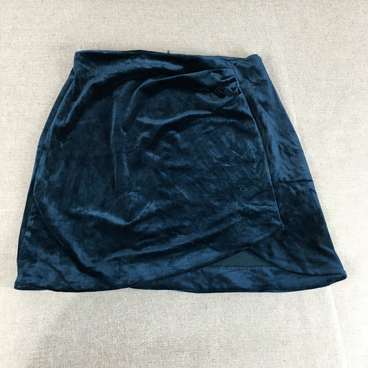 Atmos & Here Womens Velour Mini Skirt Size 10 Blue Velvet Stretch Fabric