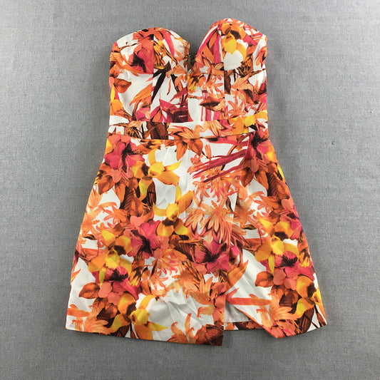 Mint Vanilla Womens Mini Dress Size 10 Orange White Floral Sleeveless