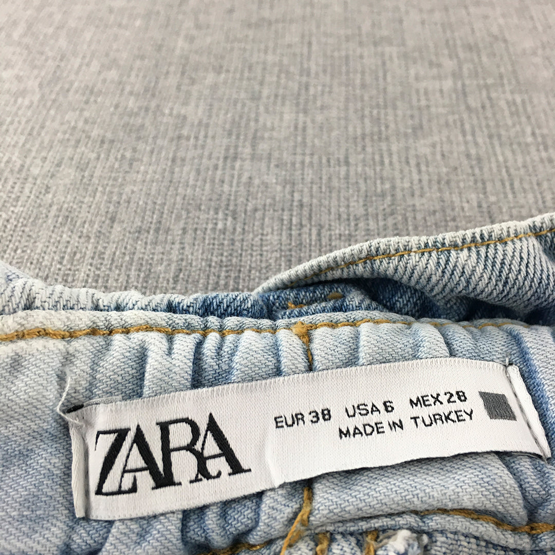 Zara Womens Jeans Size 6 Light Blue Denim Elastic Waist Capri 3/4 Length