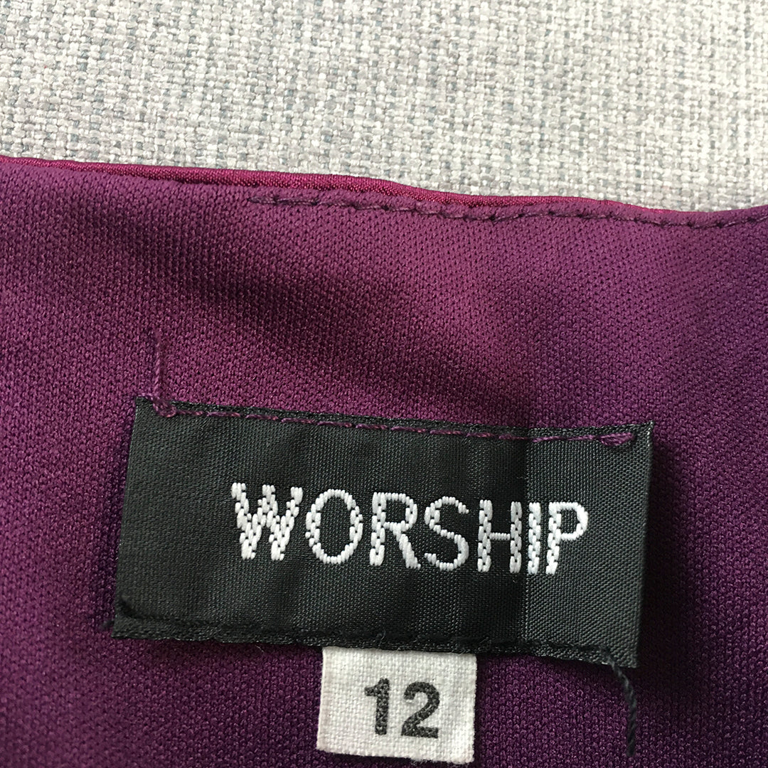 Worship Womens Stapless Mini Dress Size 12 Purple Satin Event