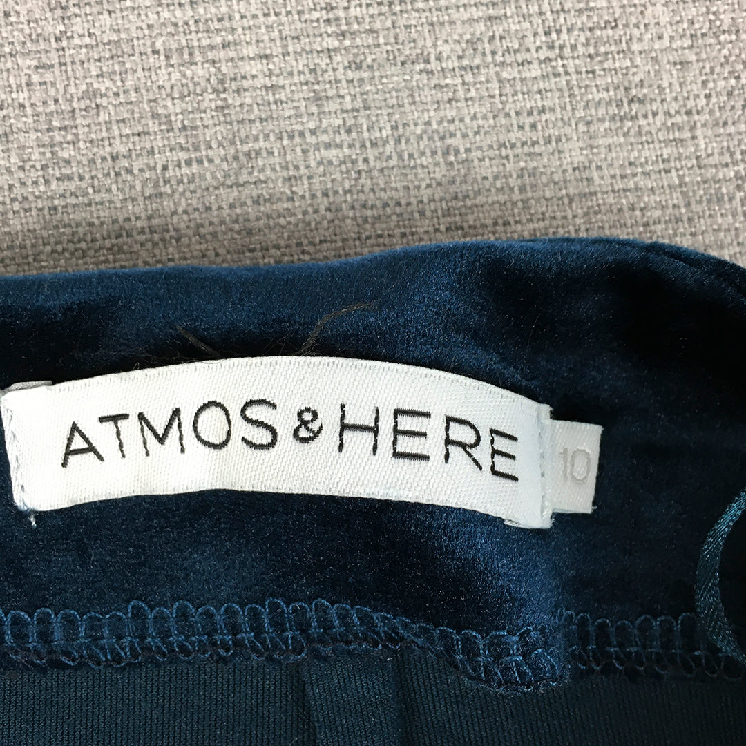 Atmos & Here Womens Velour Mini Skirt Size 10 Blue Velvet Stretch Fabric