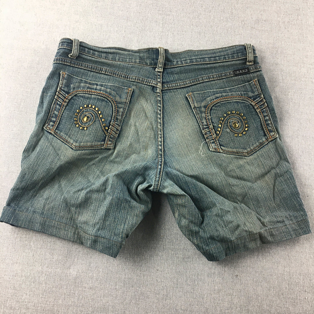 Kraus Jeans Womens Denim Shorts Size 32 (W32) Blue Studded Pockets