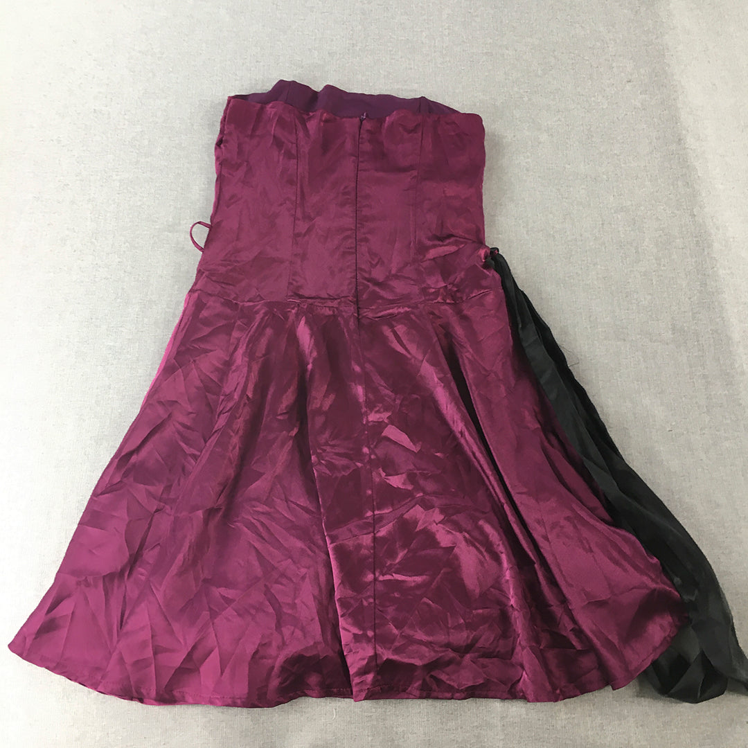 Worship Womens Stapless Mini Dress Size 12 Purple Satin Event