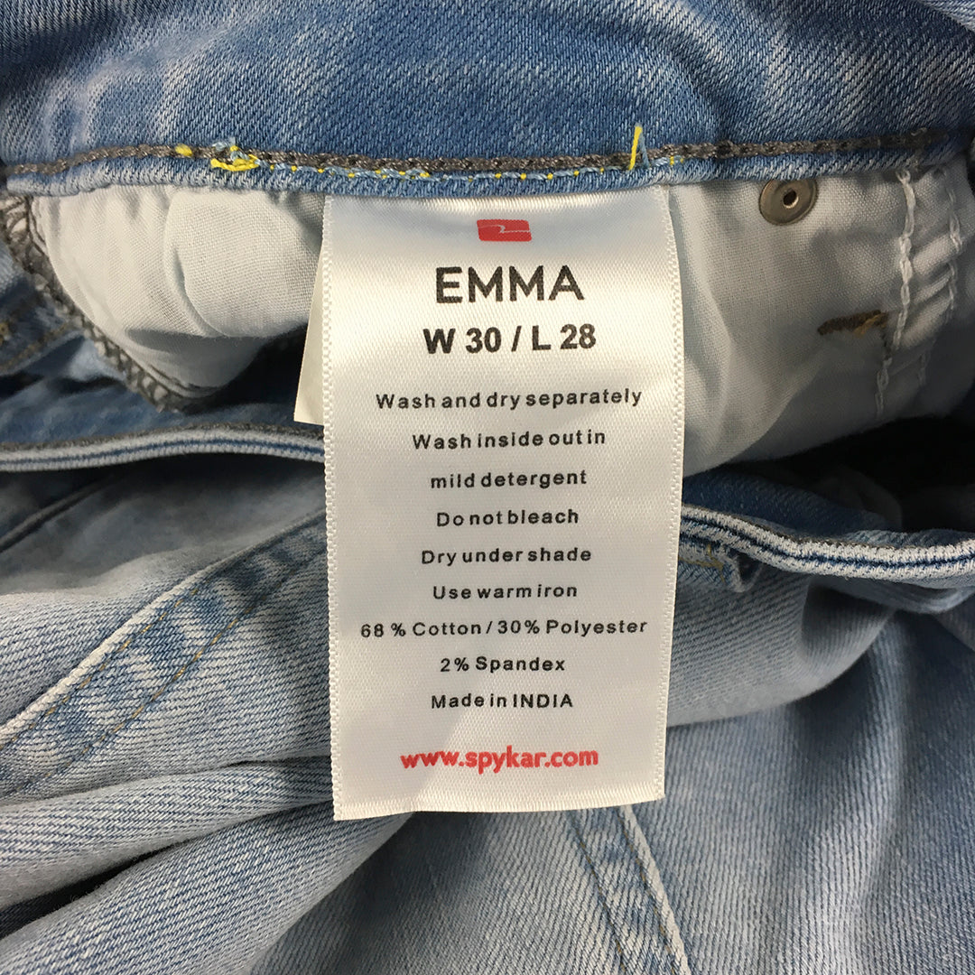 Spykar Womens 'Emma' Jeans Size 30 Blue Light Wash Pockets Straight Leg Denim