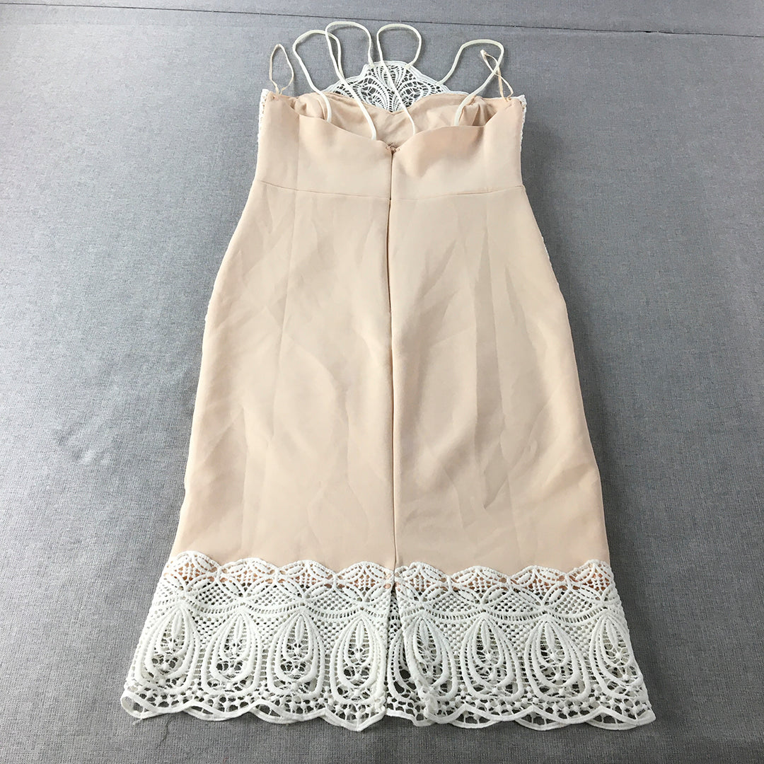 Lipsy London Womens Evening Dress Size 10 Cream Beige Lace Accent Sleeveless