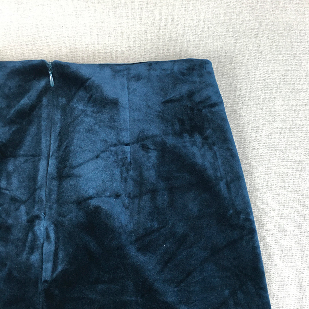 Atmos & Here Womens Velour Mini Skirt Size 10 Blue Velvet Stretch Fabric