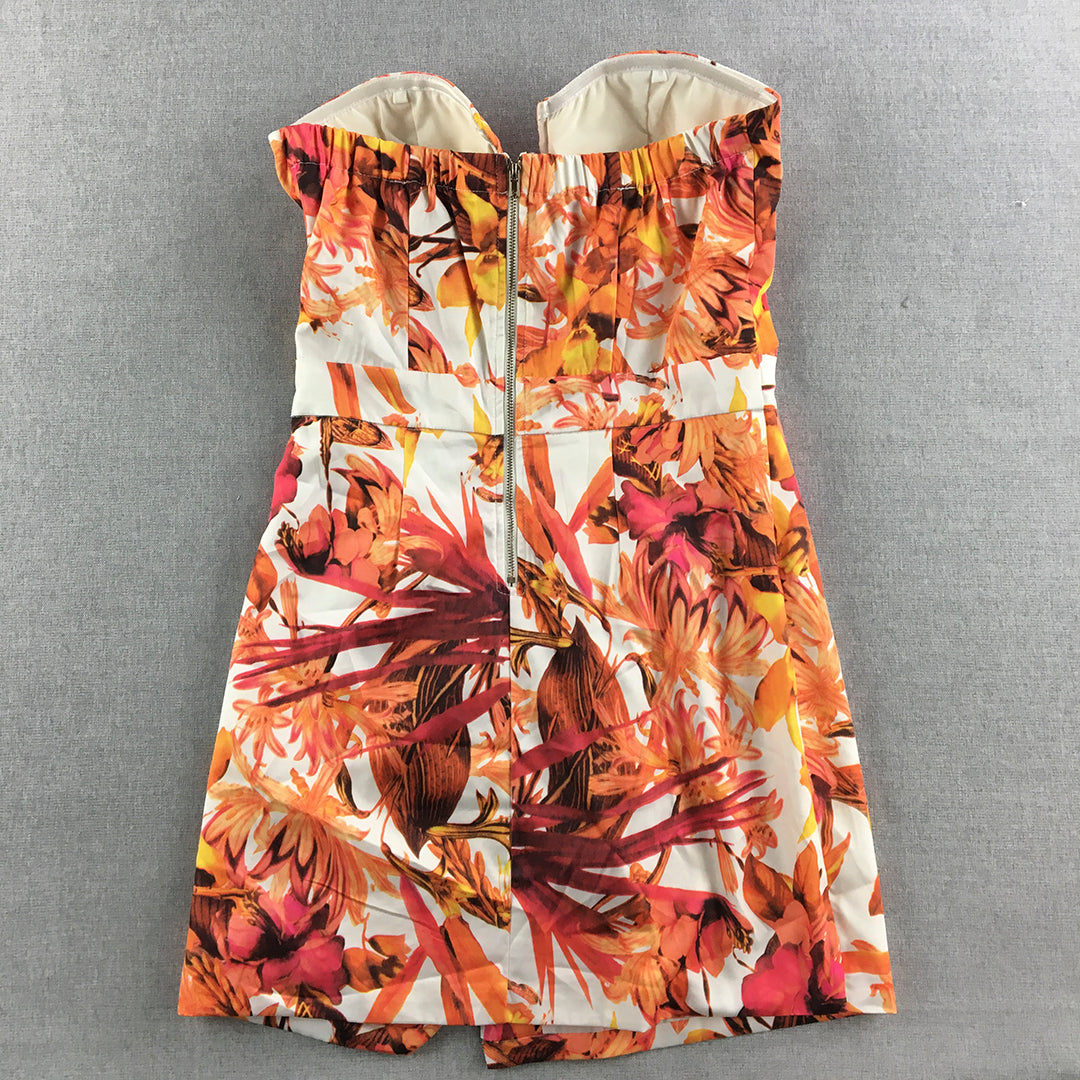 Mint Vanilla Womens Mini Dress Size 10 Orange White Floral Sleeveless