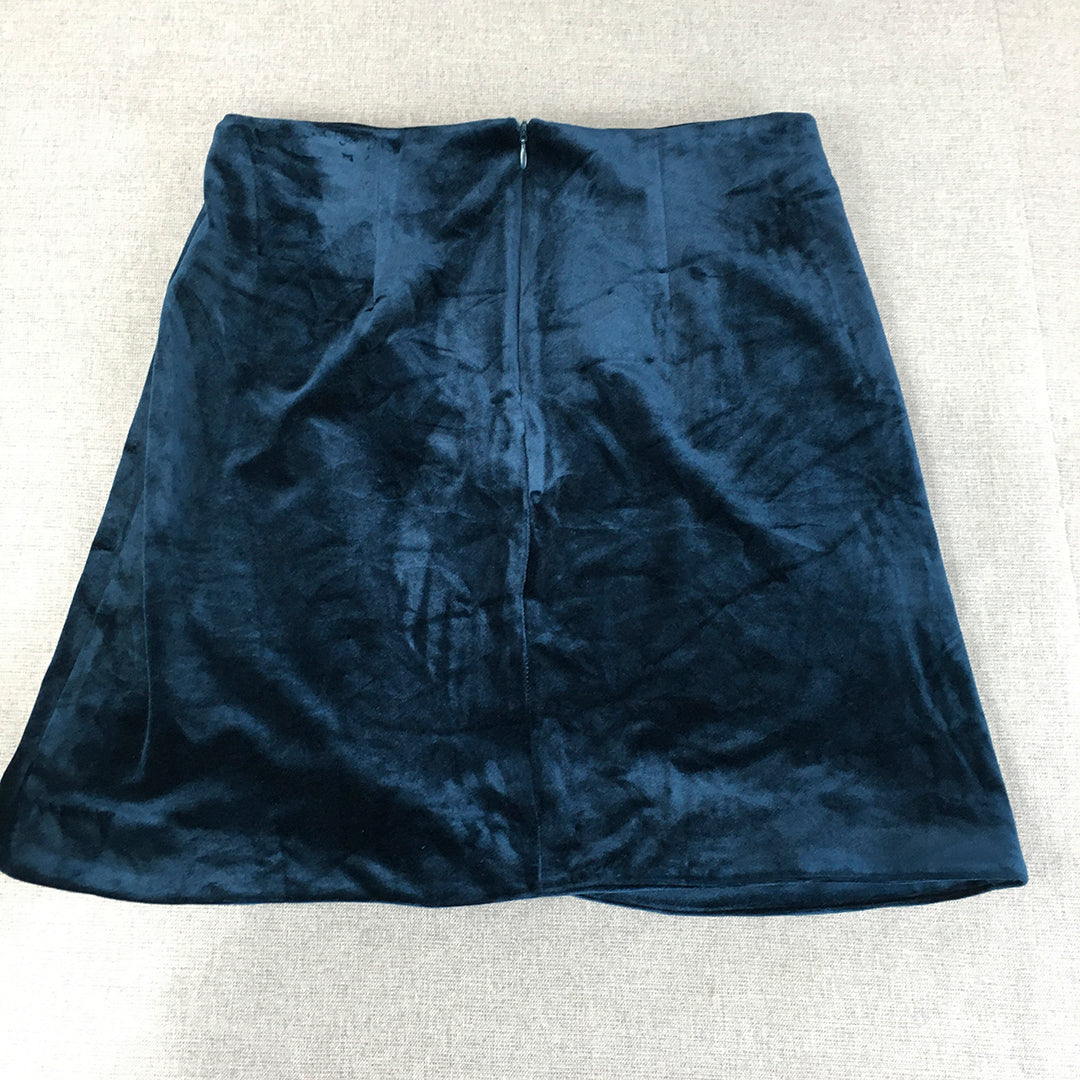 Atmos & Here Womens Velour Mini Skirt Size 10 Blue Velvet Stretch Fabric