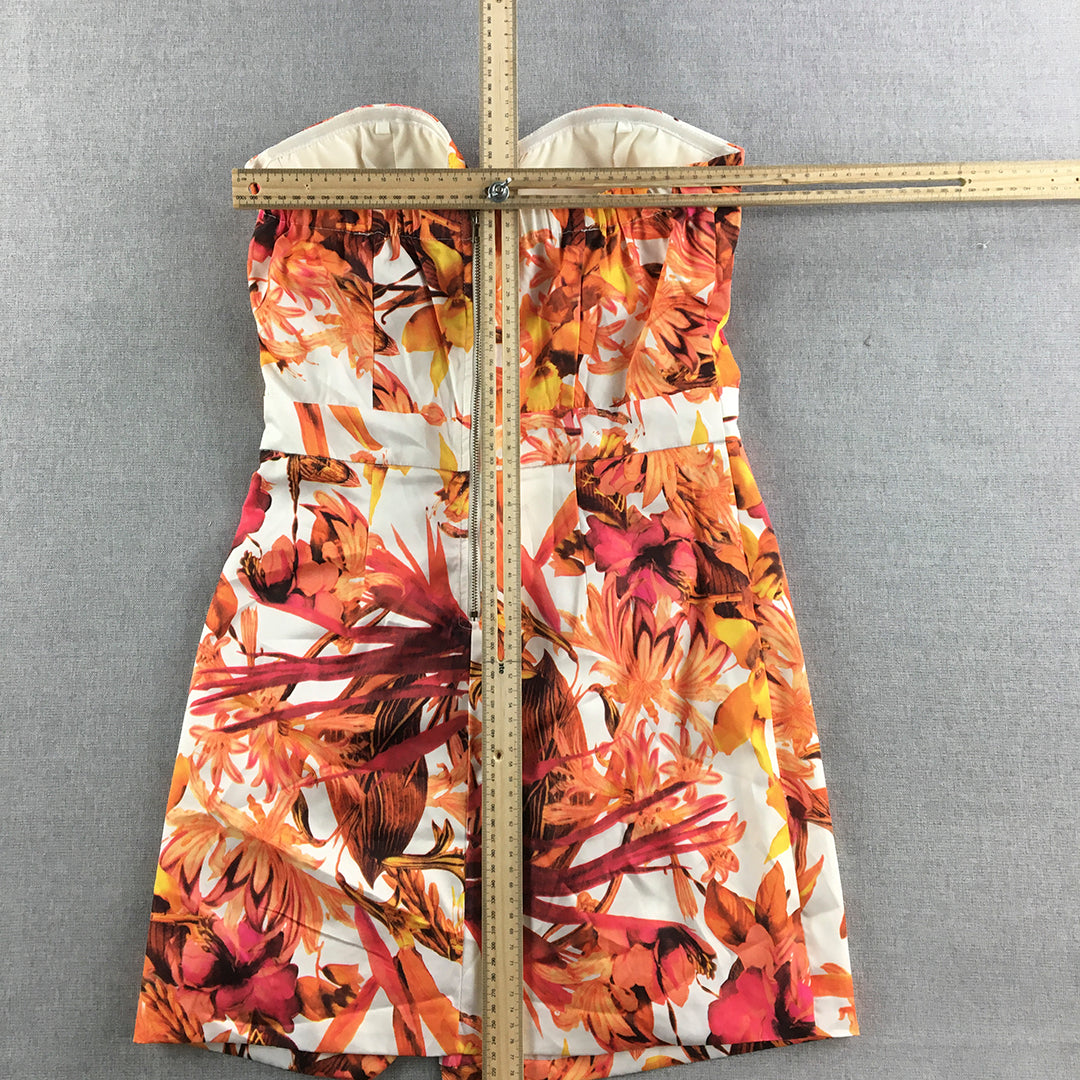 Mint Vanilla Womens Mini Dress Size 10 Orange White Floral Sleeveless