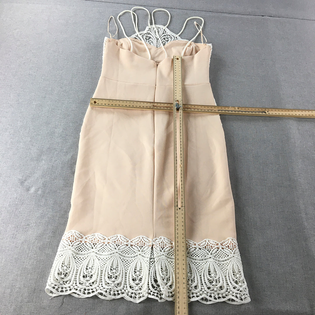 Lipsy London Womens Evening Dress Size 10 Cream Beige Lace Accent Sleeveless