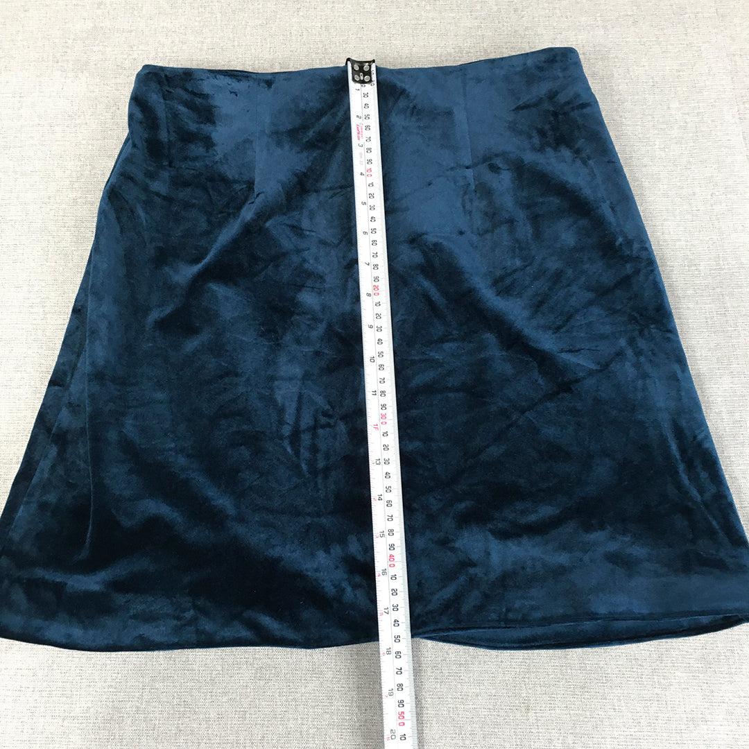 Atmos & Here Womens Velour Mini Skirt Size 10 Blue Velvet Stretch Fabric